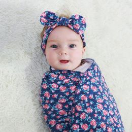 Blankets Floral Baby Blanket Wrap Born Wrapping With Bowknot Hairband Swaddle Rayon Muslin