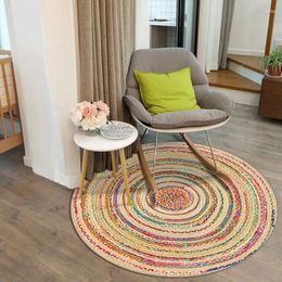 Carpets Luxury Ethnic Colorful Natural Rope Knit Round Cotton With Line Area Rug Twisted Macrame String Mat Handmade Decoration