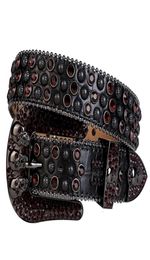 Western Cowboy Bling Amethyst Crystal Rhinestones Belt Black Crocodile Leather Studded Pumpkin nail Belt Removable Buckle for Men7707075