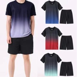 T-Shirts Fitness Clothes Men Ice Silk Quick Dry Sportswear Set Summer Short Sleeved Tshirt Shorts Running Basketball Training gym sets