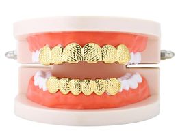 Hip Hop Men039s 6 Top Bottom Teeth Gold Silver Colour False Teeth Grillz Set Bump lattice Dental Grills For women Body Jewelry2301629