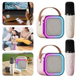 Bluetooth-Compatible 5.3 RGB Multi-Colors Speaker with Wireless Mic Mini Home Theatre Speakers Adjustable LED Lights