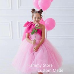 Girl Dresses Cute Baby Birthday One Shoulder Sleeveless Big Bow Contrast Colour Soft Tulle A Line Wedding Flower Dress