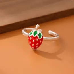 Cluster Rings Creative Sweet And Cute Strawberry Silver Plated Jewellery Temperament Fruit Exquisite Opening R210