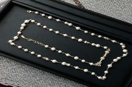 top designer necklace classic double letter pearl sweater chain valentines day gift with box lhc91611998