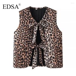 Women's Vests EDSA Fashion Leopard Lace-up Waistcoat Loose V-Neck Sleeveless Tank Top 2024 Summer For Lady Vest Streetwear