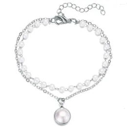 Charm Bracelets 1 Piece Vintage Simple Double Layers Pearl Bracelet Fashion Adjustable For Women