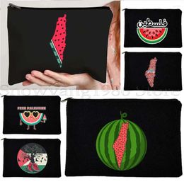 Cosmetic Bags Cute Heart Cartoon Watermelon Art Kawaii Fruit Arabic Gifts Canvas Bag Makeup Lipstick Travel Storage Pouch Pencil Case