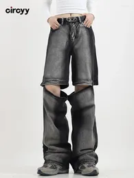 Women's Jeans Baggy Women Button Denim Pants High Waisted Zipper Hole Designer Wide Leg Trousers Straight 2024 Streetwear Fashion