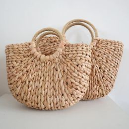 Drawstring Circle Bucket Straw Bag Porn Skin Handmade Women Handbags Vintage Bali