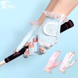 Gloves TTYGJ Summer Golf Women's Gloves PU Leather Thin Open Finger Breathable Lace Lace Outdoor Anti slip Gloves