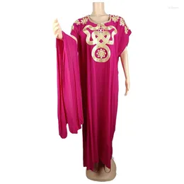 Ethnic Clothing African Dress Women Dashiki Maxi Africa Embroidery Bazin Loose Casual Summer Short Sleeve Hijab Scarf Set 2024
