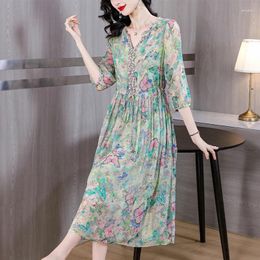 Party Dresses 2024 Spring Summer Floral Silk Beach Midi Sundress Women Boho Fashion Casual Light Dress Korean Elegant Luxury Festival