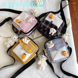 Bag 2024 Fashion Small Lattice Canvas Messenger Female Fresh One-shoulder Cute Mobile Phone Package All-Match Sac A Dos