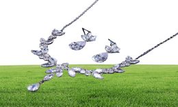 Ekopdee Luxury Brilliant Leaf Jewelry Set For Women Zircon Silver Color Wedding Bridal Necklace Earrings Parure Bijoux 2112047723099