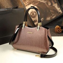 Fashionable Womens Middle Aged Bag Lacquer Leather Moms Atmosphere Genuine Style Handheld Trendy