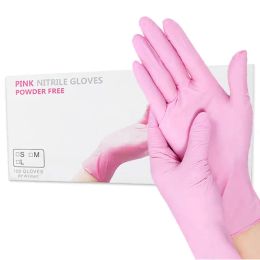 Gloves 100/50PCS Pink Disposable Nitrile Gloves Household Cleaning Gloves Waterproof Household Cleaning Glove for Kitchen,Beauty Salons