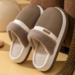 Slippers Couple Cotton Korean Men Winter Indoor Home Fashion Anti Slip Warm Plush Thick Bottom Flat Shoes Mules