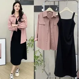 Work Dresses French Early Spring Lazy Wind Blouse Female Senior Sense Of Long Shirts Jacket Sling Skirt Set