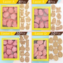 Moulds Multiple Sets Cartoon Easter Cookie Cutter Mould Cute Bunny Rabbit Easter Eggs Biscuit Embosser Stamp Baking Fondant Cake Tools