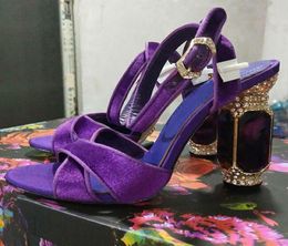 Women Silk Velvet High heeled Shoes Rhinestone Heel T Strap Lady Summer s7284351