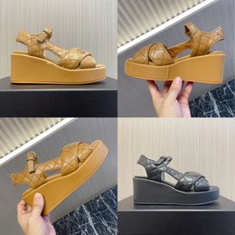 Satin Grosgrain Cotton Soft Fabric Platform Sandals 7cm Wedges Heels Women's Designers Sandal Rubber Sole Casual Fashion Sand Shoes Size 35-41 Box Original Quality