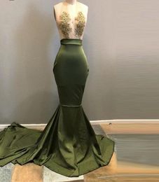 Real Image Party Dress Mermaid Olive Formal Prom Gowns Off Shoulder Vestido de festa Applique Party Dresses Robe De Soiree 20207905071