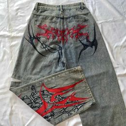 Jeans Street Abbigliamento da uomo jeans Y2K Hip-hop retrò pantaloni neri da uomo punk rock rock high wilt gamba pantaloni Q240427