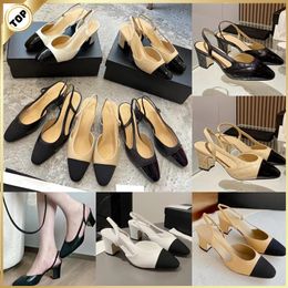 dress shoes designer heels 100% genuine leather Slingback pump EU35-41 Womans canvas tweed Summer Goatskin Grosgrain Luxury back sandals