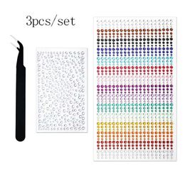 Tattoo Transfer 3Pcs Self-adhesive Rhinestone Pearls Makeup Face Gems Eyes Rainbow Face Jewelry Sticky Pearl Stickers Hair Pearl Nail Makeup DIY 240426