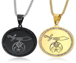 Pendant Necklaces Custom Design Stainless Steel Gold Enamel Colour mason Mason Masonic Shriner Symbol Charms For Jewelry6156455