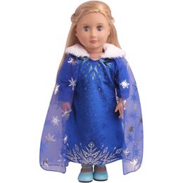 Hot selling doll set for American girls doll 18 inch ice and snow fantasy print blue Elsa princess dress children's toy doll set accessories