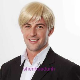 2023 Mens wig with slanted bangs golden short straight hair band and label A78