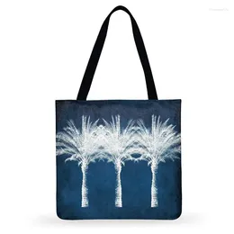 Evening Bags Foldable Shopping Bag Ladies Shoulder Blue Banana Tree Printed Tote Outdoor Reusable Beach Women Casual