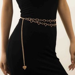 Waist Chain Belts Women Fashion Metal Waist Chain Belt Double Layered Love Heart Long Pendant Waistband Dress Accessories