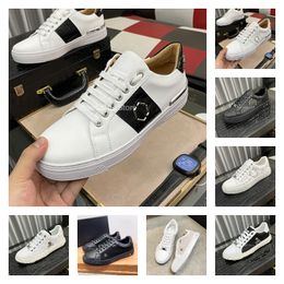 Luxury Designer Mens Pilip Plein Shoes Brand Classic Fashion Lace-Up Rubber Scarpe High Quality Leather Phillip Metal Skulls Pattern Elements Men Casual Sneakers