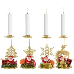 Candle Holders 1Piece Metal Santa Claus Holder Elk Christmas Tree Candlestick With Ornament Xmas Table Centrepieces Living Room Decor