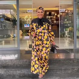 Casual Dresses CINESSD 2024 Pastoral Style High-End Slimming Versatile Dress With Headscarf African Design Digital Printing Probe