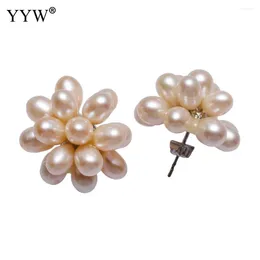 Stud Earrings Natural Freshwater Pearls For Women Jewellery 4-5mm Pink Big Bunch Statement Female Brincos