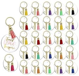 Keychains Lanyards 120Pcs Acrylic Keychain Blanks Tassels Clear Circle Blanks with Hole Key Rings with Chain Jump Rings for DIY Ke4081491