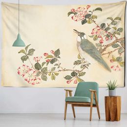 Tapestries Bird and Flower Tapestry Landscape Illustration Wall Hanging Bohemian Moon Psychedelic Mandala Home Bedroom room Decor Tapiz