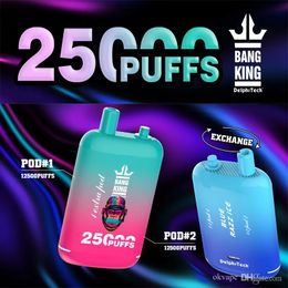 Bang King 25000 Puffs Cigarros eletrônicos de vape descartável Puff 25k 0% 2% 3% 5% 23ml+23ml Preenchido preenchido MSH DUAL MASH 650MAH PEN