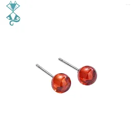 Stud Earrings Fashion Red Garnet Stone Small Round Ball For Women Minimalist Jewellery Natural January Birthston