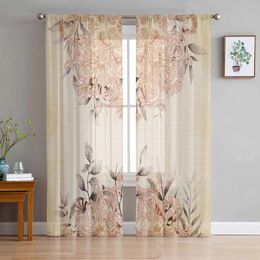 Curtain Persian Pattern Leaf Hand Drawn Triangle Tulle Sheer Curtains For Living Room Kitchen Children Bedroom Voile Hanging