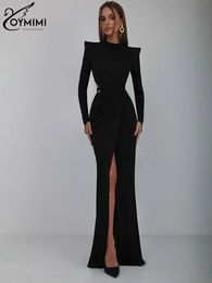 Oymimi Elegant Black Slim 2 Piece Set Outfit Sexy Long Sleeve LaceUp Open Back Bodysuit FloorLength Mermaid Skirt 240426