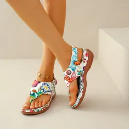 Casual Shoes Print T-shaped Low Heel Thong Women's Sandals Flat Buckle Strap 2024 Multicolor Flower For Women