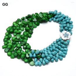 Pendant Necklaces GG 3 Rows Natural Green Coral Blue Turquoise Teardrop Stone Necklace Handmade Multi Strands Jewellery For Women