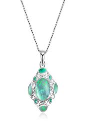 Classic Creative Design Hollow Flower Carving Blue Fire Opal Pendant Necklace Blue Crystal Zircon Inlaid Simple Fashion Women Wedd9104338