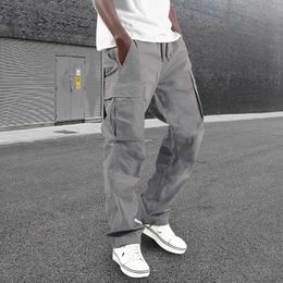 Men's Pants Mens casual waist Coloured sports hat multi woven pocket legs rope solid pants street goods tie mens goods pants mens work pantsL2404