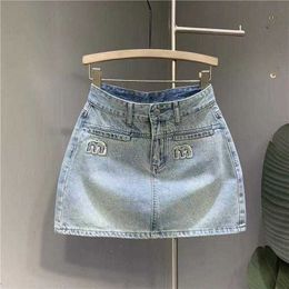 denim skirt Designer Womens Skirts With Belted High Waist Split Mini Skirt For Woman Summer Korean denim jeans Ladies Blue Streetwear Harajuku vintage M7oG#